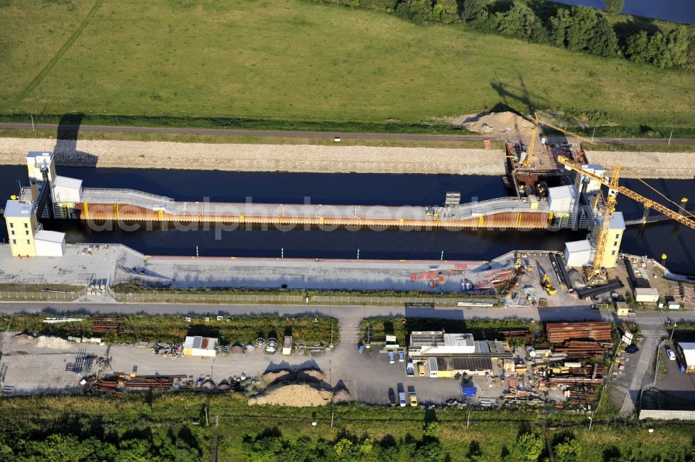 Aerial image Magdeburg - View of the construction site of the expansion lock Magdeburg