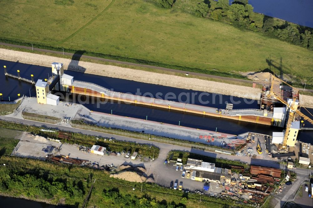 Aerial photograph Magdeburg - View of the construction site of the expansion lock Magdeburg