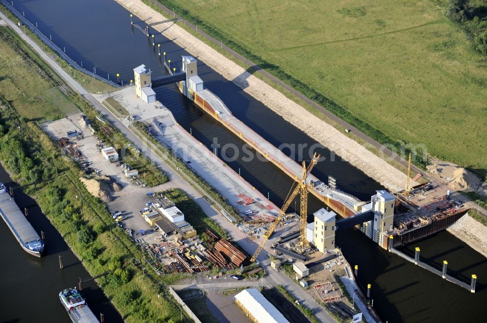 Magdeburg from above - View of the construction site of the expansion lock Magdeburg