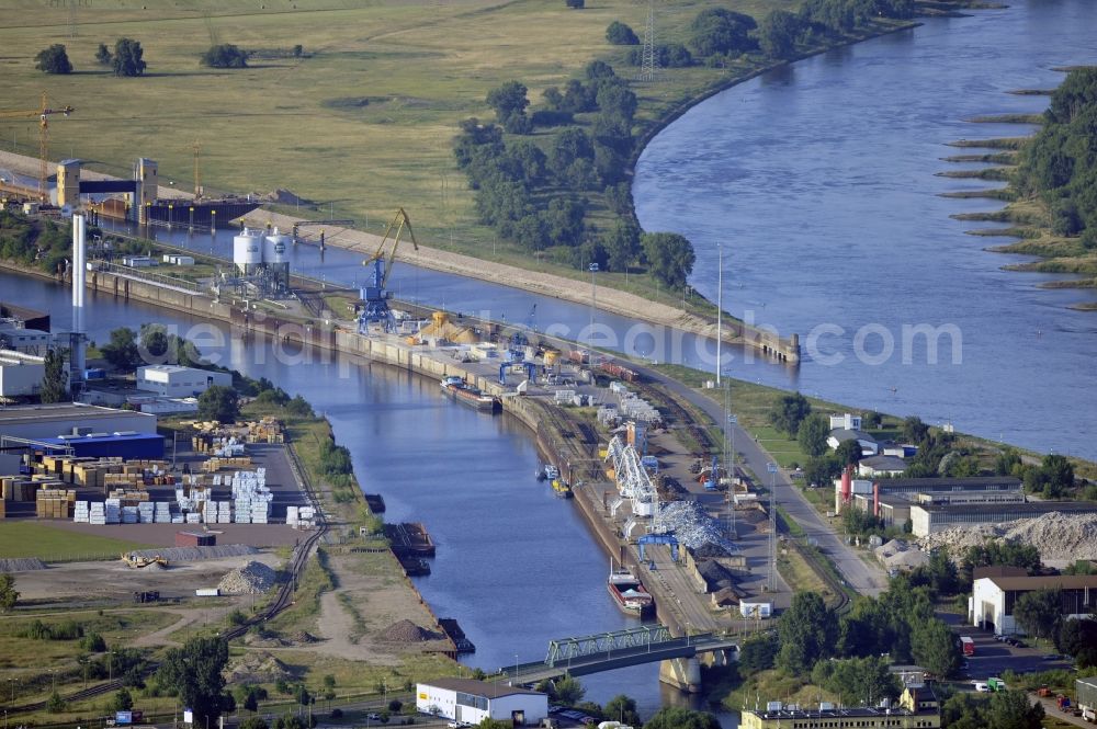 Aerial photograph Magdeburg - View of the construction site of the expansion lock Magdeburg