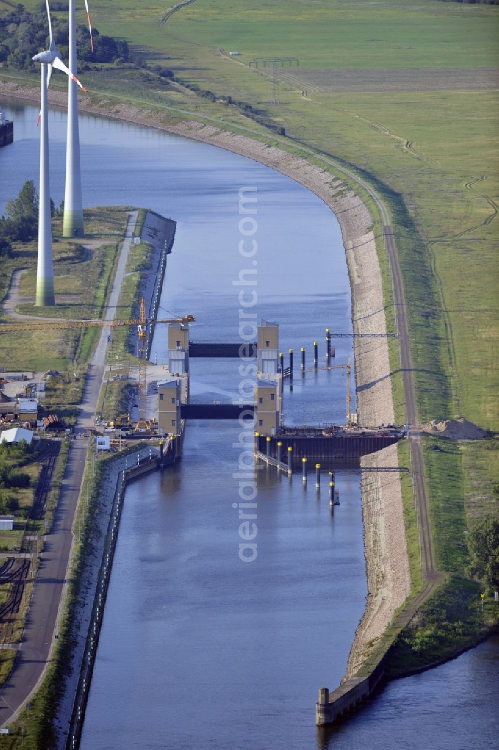 Aerial photograph Magdeburg - View of the construction site of the expansion lock Magdeburg