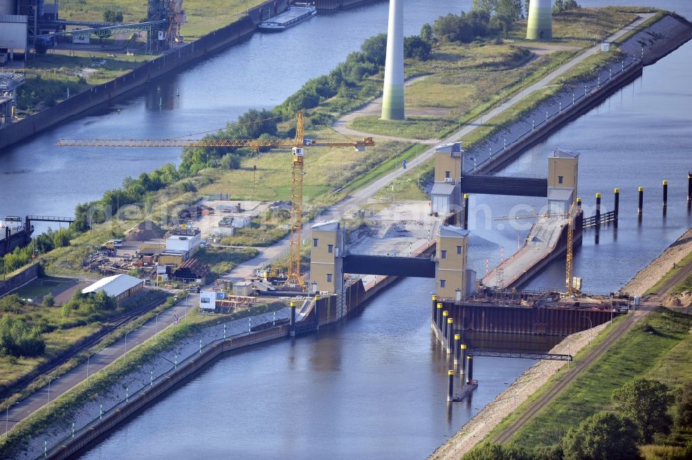 Magdeburg from above - View of the construction site of the expansion lock Magdeburg