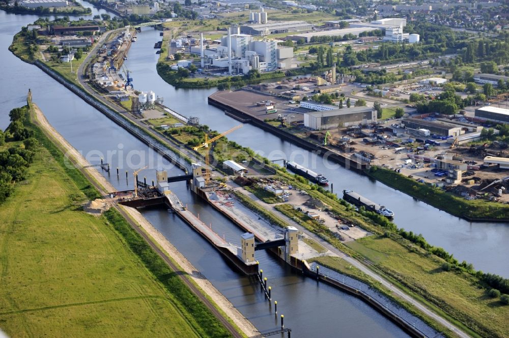 Magdeburg from above - View of the construction site of the expansion lock Magdeburg