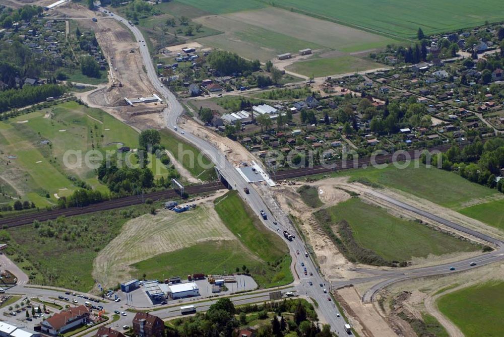 Mahlow from the bird's eye view: 11.05.2006 Mahlow (Brandenburg) Blick auf die Baustelle der Schälerbau Berlin GmbH an der Ortsumfahrung Mahlow am Gewerbegebiet.