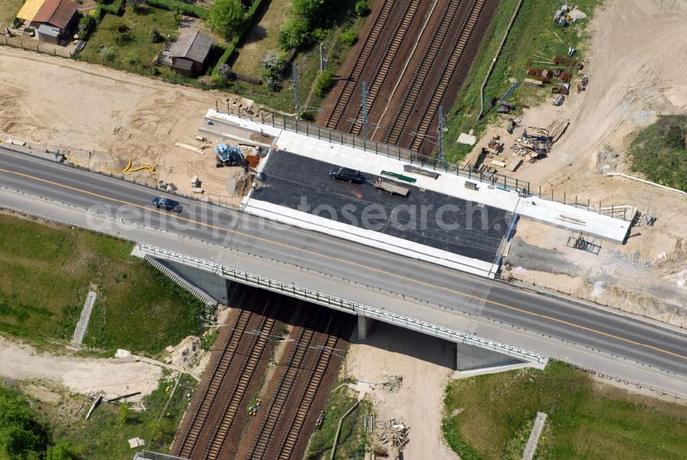 Mahlow from the bird's eye view: 11.05.2006 Mahlow (Brandenburg) Blick auf die Baustelle der Schälerbau Berlin GmbH an der Ortsumfahrung Mahlow am Gewerbegebiet.