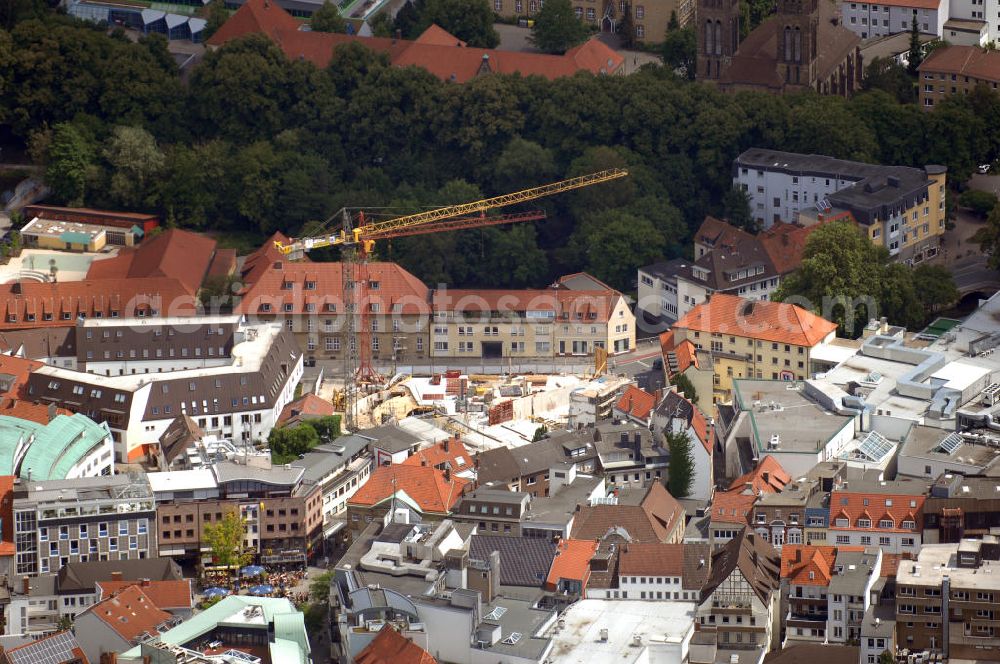 Aerial photograph Osnabrück - Blick auf eine Baustelle in Osnabrück. Die Baustelle befindet sich an der Strasse Kleine Domsfreiheit. Kontakt: Stadt Osnabrück, Postfach 4460, 49034 Osnabrück, Tel. +49(0)541 323 0, Email: redaktion@osnabrueck.de