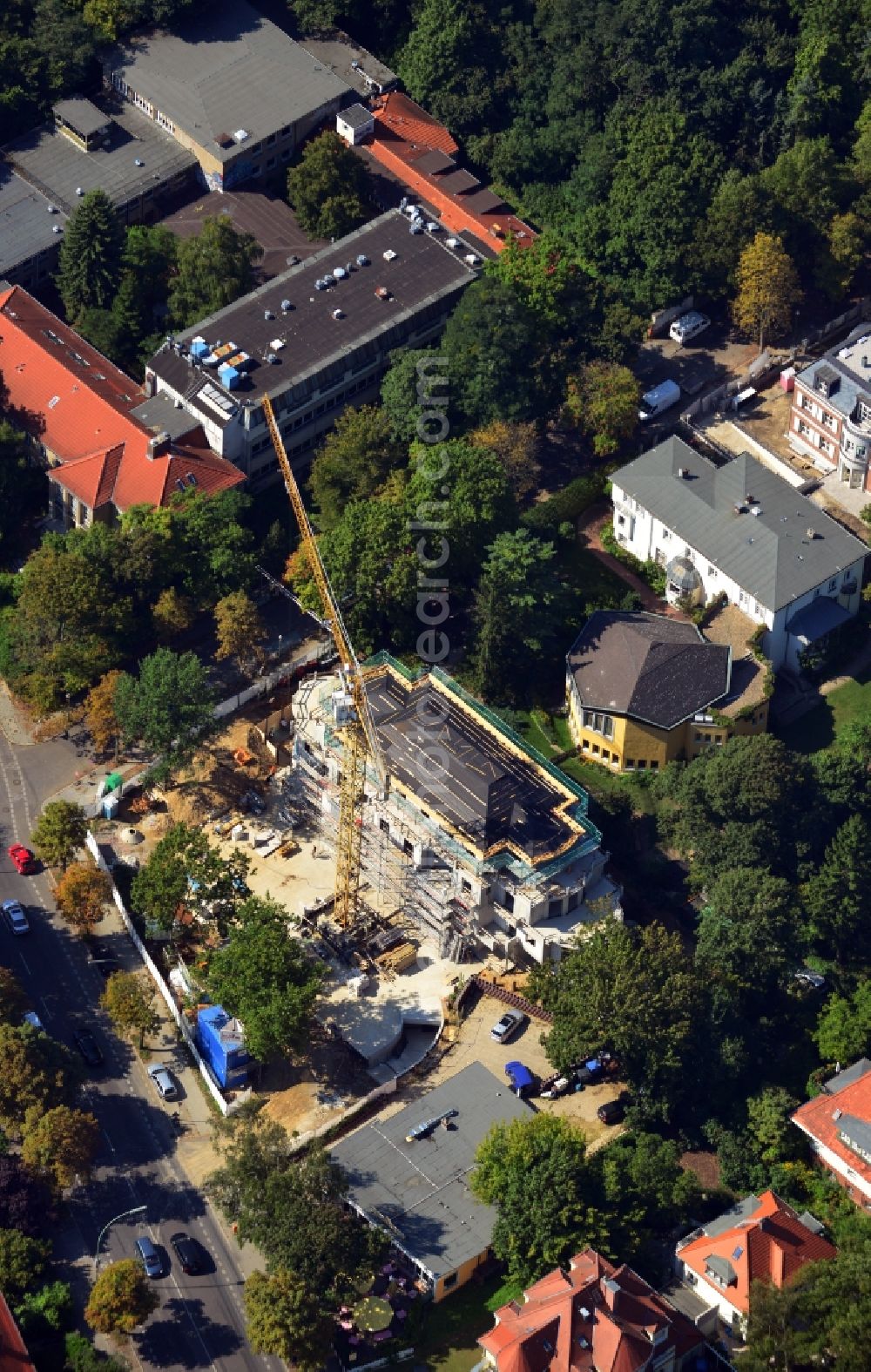 Berlin OT Dahlem from above - View of the construction site of the Palais Luise in the district of Dahlem in Berlin