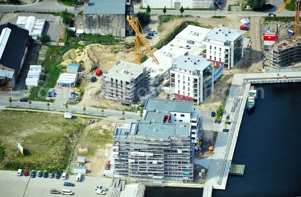 Rostock from the bird's eye view: View of the construction site of a new building on the Hellingstraße in Rostock in Mecklenburg-Vorpommern