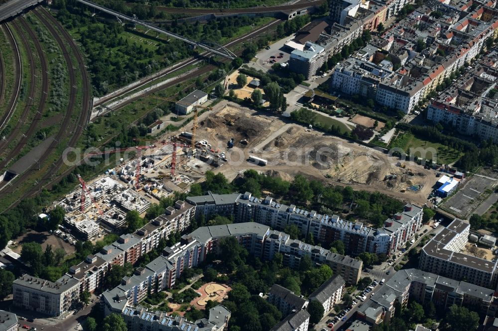 Aerial photograph Berlin - Construction Porr Design & Engineering Germany GmbH between Schwedter Strasse and Graunstrasse in Berlin