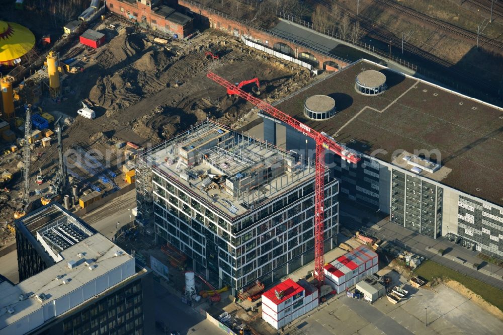 Berlin from above - Construction site on the Postbahnhof in the Marianne von Rantzau-Strasse next to the Mercedes-Benz sales in Berlin-Germany