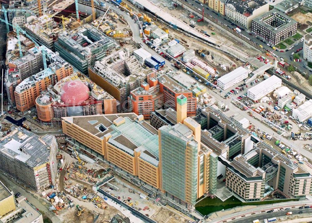 Berlin - Tiergarten from the bird's eye view: Baustelle Potsdamer Platz.