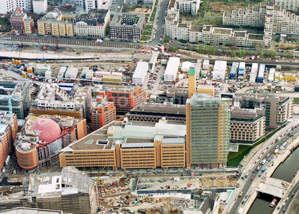 Aerial photograph Berlin - Tiergarten - Baustelle Potsdamer Platz.