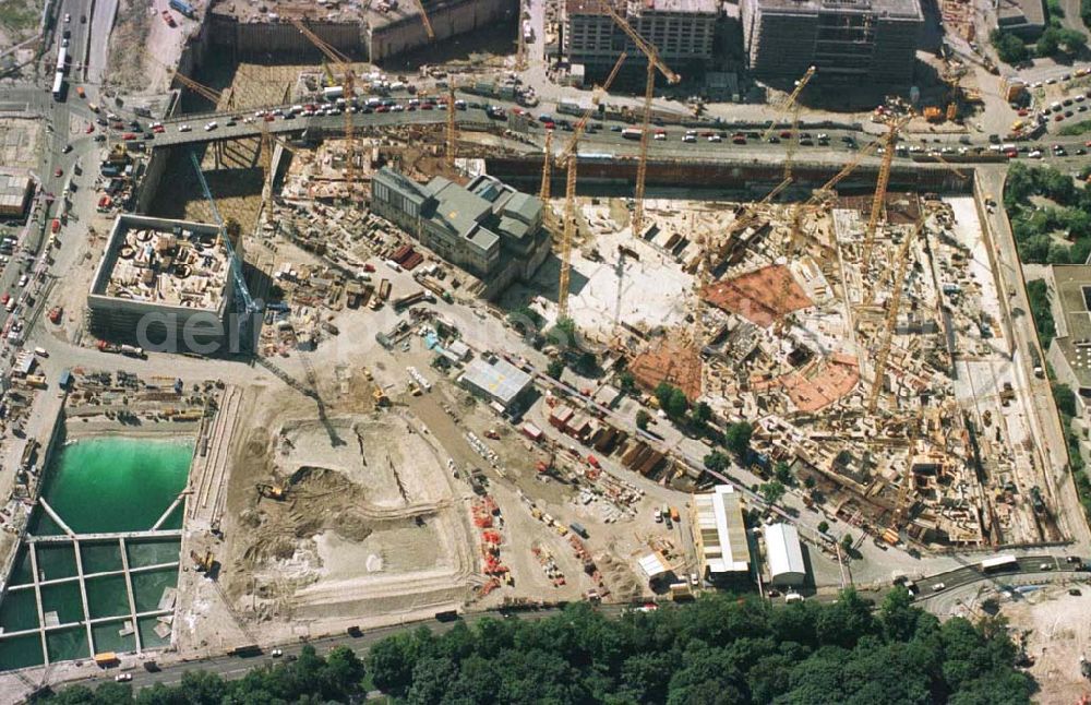 Aerial image Berlin - Tiergarten - Baustelle Potsdamer Platz im Berliner Tiergarten.