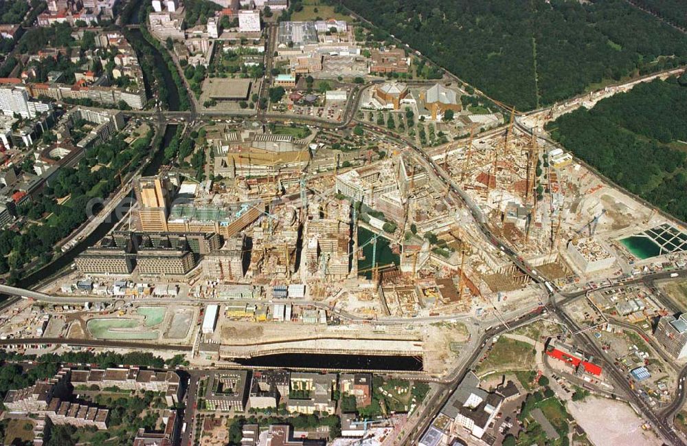 Berlin - Tiergarten from the bird's eye view: Baustelle Potsdamer Platz im Berliner Tiergarten.