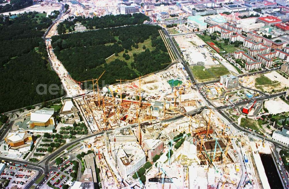 Aerial photograph Berlin - Tiergarten - Baustelle Potsdamer Platz - Projekt der SONY Berlin GmbH