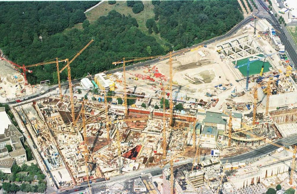 Berlin - Tiergarten from the bird's eye view: Baustelle Potsdamer Platz - Projekt der SONY Berlin GmbH