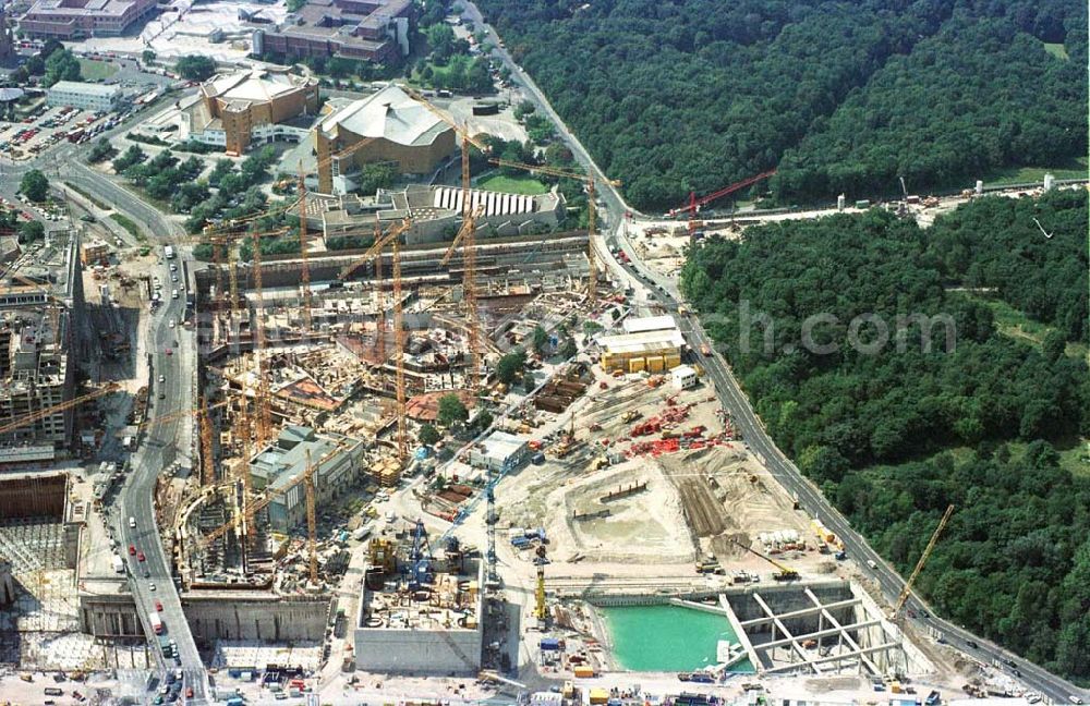 Berlin - Tiergarten from the bird's eye view: Baustelle Potsdamer Platz - Projekt der SONY Berlin GmbH