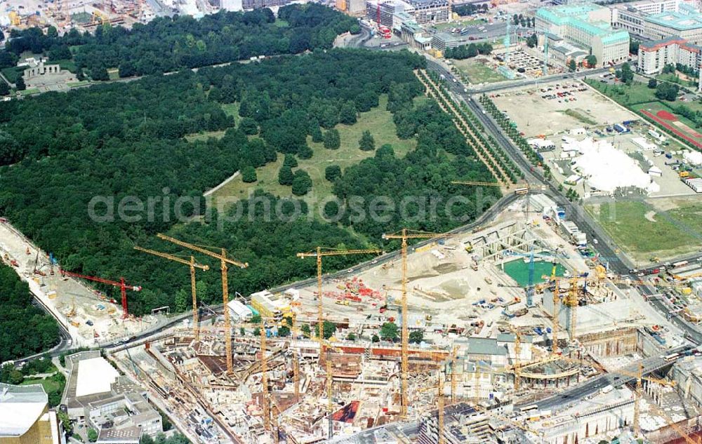 Berlin - Tiergarten from the bird's eye view: Baustelle Potsdamer Platz - Projekt der SONY Berlin GmbH