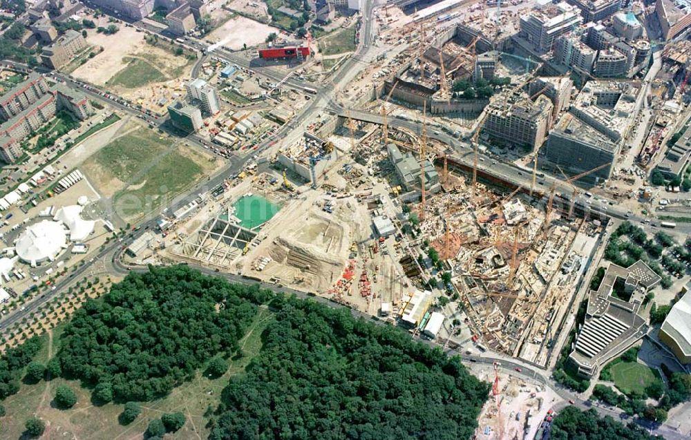 Berlin - Tiergarten from the bird's eye view: Baustelle Potsdamer Platz - Projekt der SONY Berlin GmbH