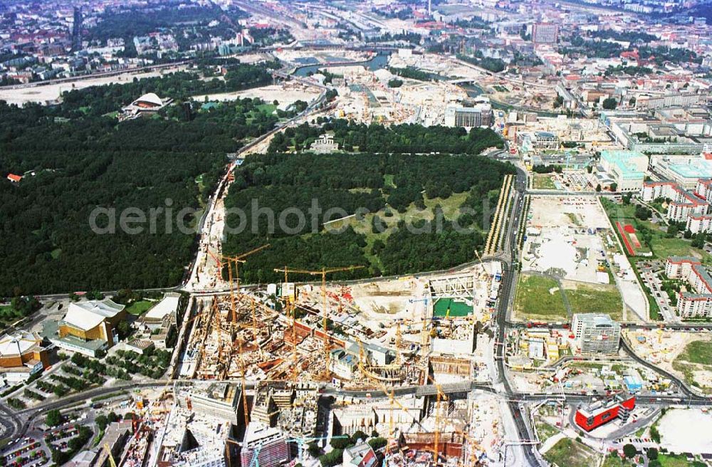 Aerial photograph Berlin - Tiergarten - Baustelle Potsdamer Platz - Projekt der SONY Berlin GmbH