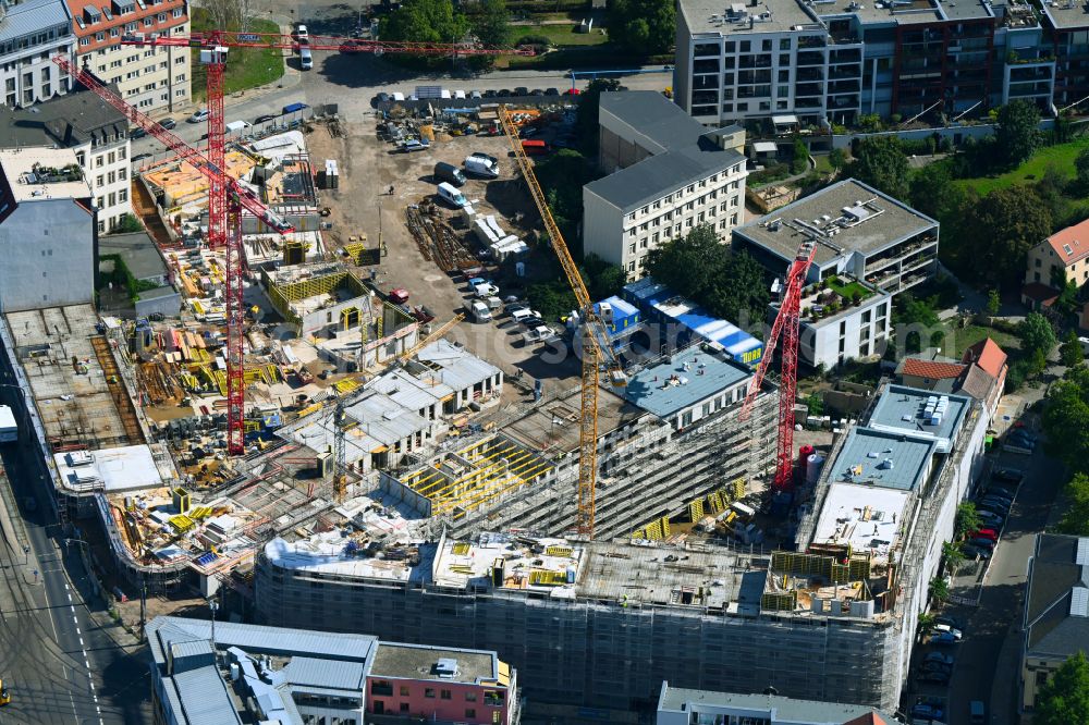 Aerial photograph Dresden - Construction site with development and earthfill work for the new construction of a residential and business district between Koenneritzstrasse, Jahnstrasse, Schuetzengasse and Laurinstrasse in Dresden in the state Saxony, Germany