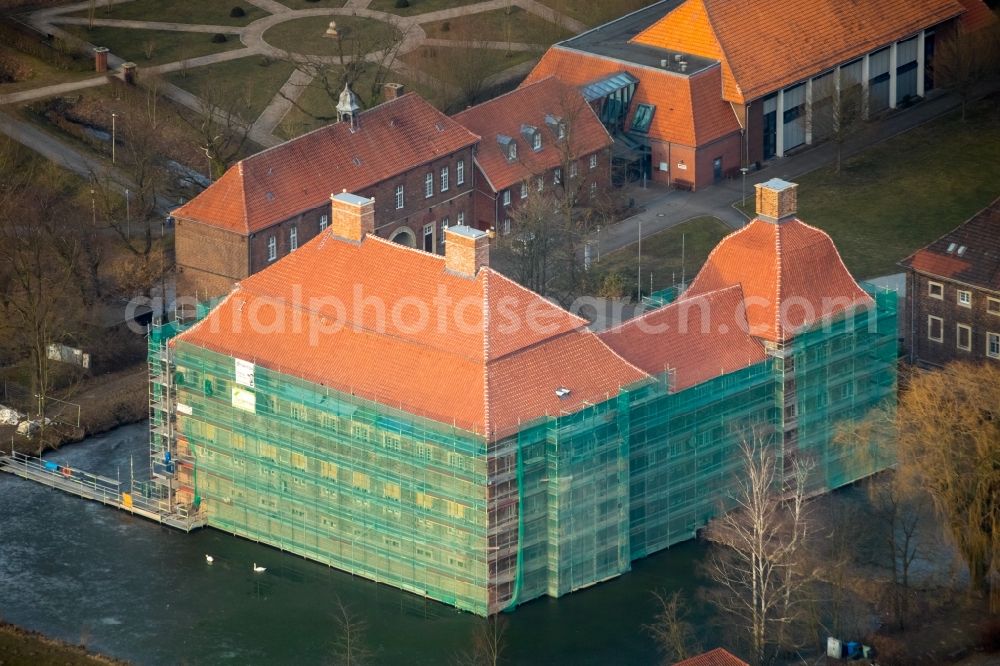 Hamm from above - Construction site with reconstruction works at the Palais des Schloss Oberwerries in Hamm in the state North Rhine-Westphalia, Germany