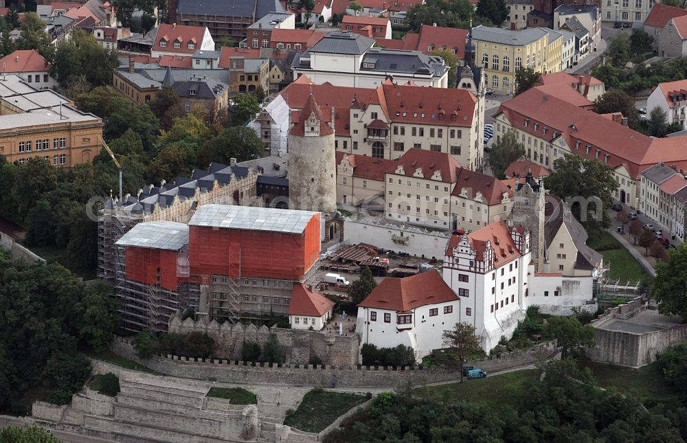 Bernburg (Saale) from above - Construction site with reconstruction works at the Palais des Schloss Bernburg on Schlossstrasse in Bernburg (Saale) in the state Saxony-Anhalt, Germany