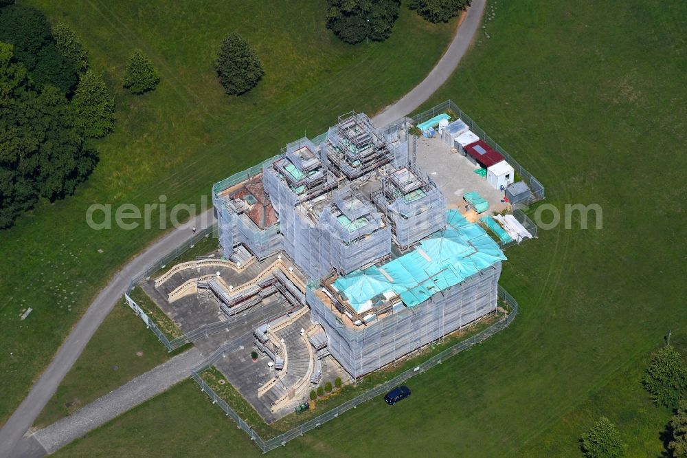 Ludwigsburg from the bird's eye view: Construction site with reconstruction works at the Palais des Schloss Favorite on Favoritepark in Ludwigsburg in the state Baden-Wurttemberg, Germany