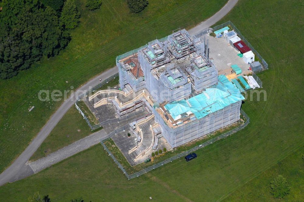 Aerial image Ludwigsburg - Construction site with reconstruction works at the Palais des Schloss Favorite on Favoritepark in Ludwigsburg in the state Baden-Wurttemberg, Germany