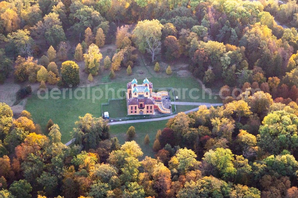 Ludwigsburg from above - Construction site with reconstruction works at the Palais des Schloss Favorite on Favoritepark in Ludwigsburg in the state Baden-Wurttemberg, Germany