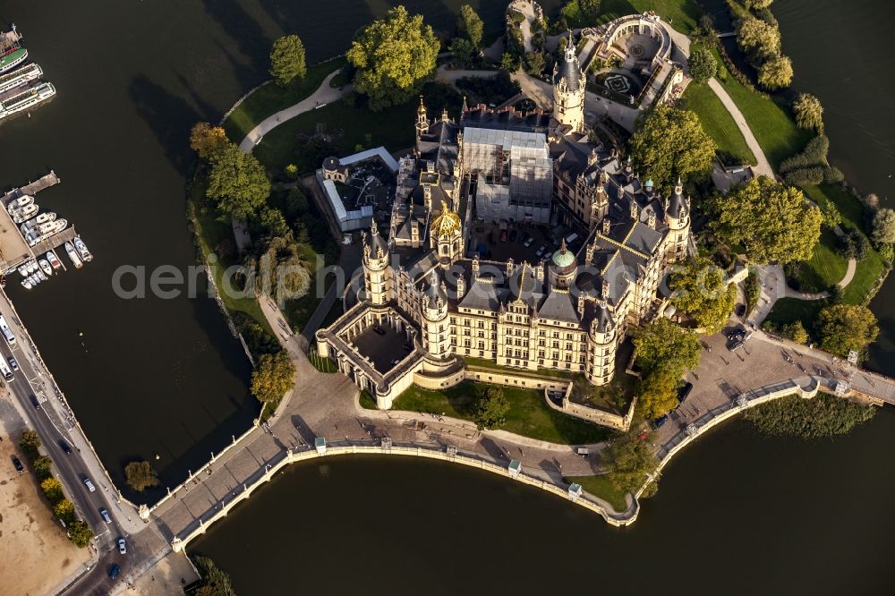 Aerial image Schwerin - Construction site with reconstruction works at the Palais des in Schwerin in the state Mecklenburg - Western Pomerania