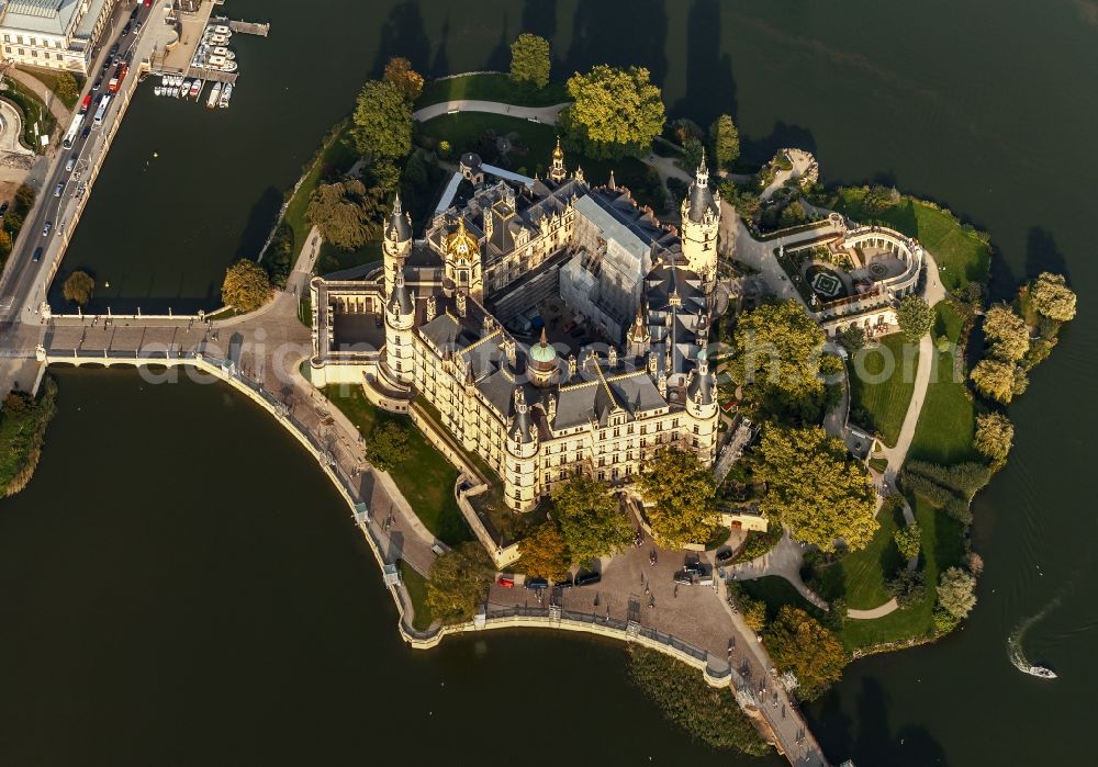 Schwerin from above - Construction site with reconstruction works at the Palais des in Schwerin in the state Mecklenburg - Western Pomerania