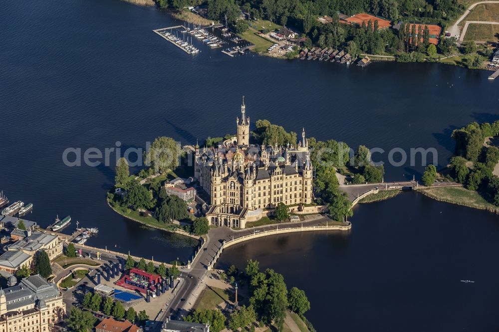 Schwerin from the bird's eye view: Construction site with reconstruction works at the Palais des in Schwerin in the state Mecklenburg - Western Pomerania