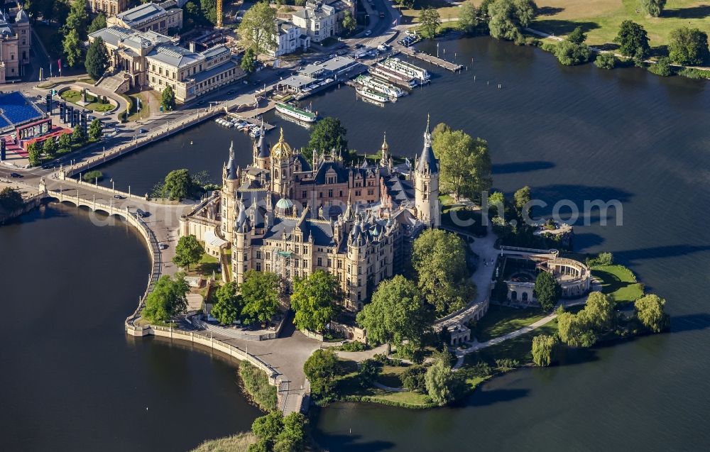 Aerial image Schwerin - Construction site with reconstruction works at the Palais des in Schwerin in the state Mecklenburg - Western Pomerania