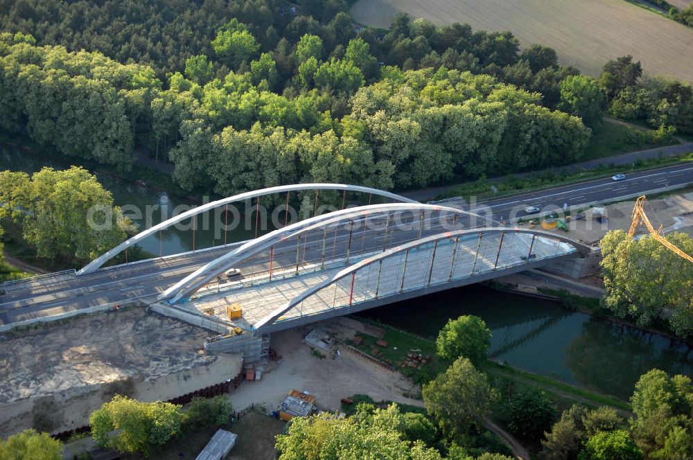 Aerial image Finowfurt - Blick auf die Baustelle der Autobahnbrücke / Üderseebrücke der Autobahn A 11 über den Oder-Havel-Kanal. View onto the road works of the highway / motorway bridge over the Oder-Havel-Canal.