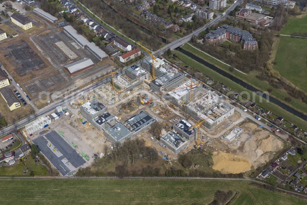 Hamm from the bird's eye view: Construction of shells for the university Hamm-Lippstadt in Hamm in North Rhine-Westphalia