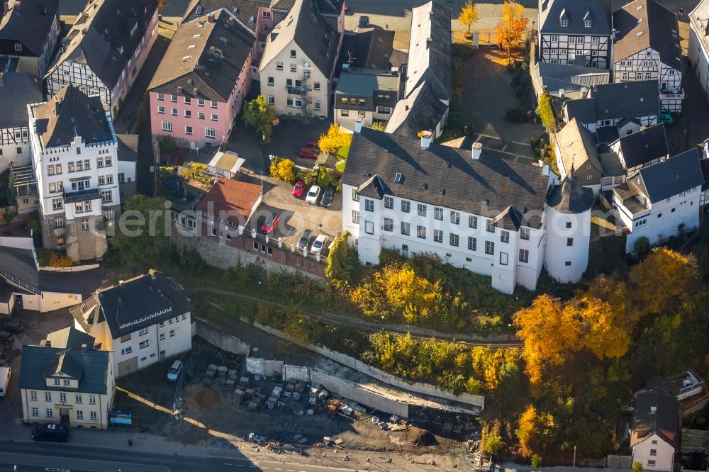 Aerial image Arnsberg - Construction site on Ruhrstrasse on the rear of Landsberger Hof in the historic town center of Arnsberg in the of state North Rhine-Westphalia. The historic building is home to the museum of Sauerland