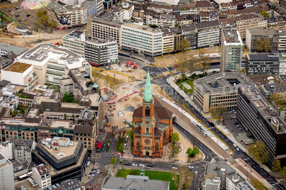 Düsseldorf from above - Construction site around Johanneskirche church on Martin-Luther-Square in Duesseldorf in the state of North Rhine-Westphalia