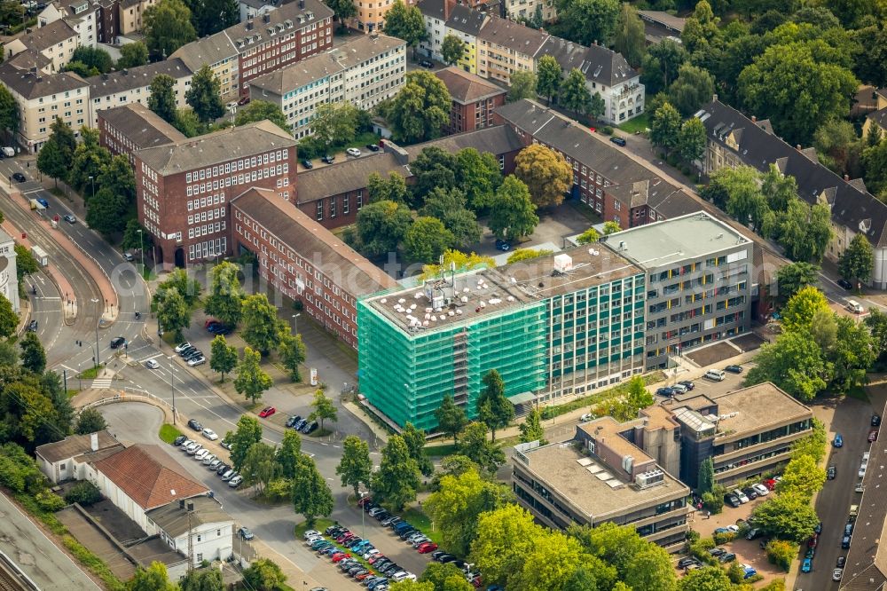 Aerial image Essen - Construction site rehabilitation of the Heinz-Nixdorf-Berufskolleg school building at the Dahnstrasse in Essen, North Rhine-Westphalia - NRW, Germany