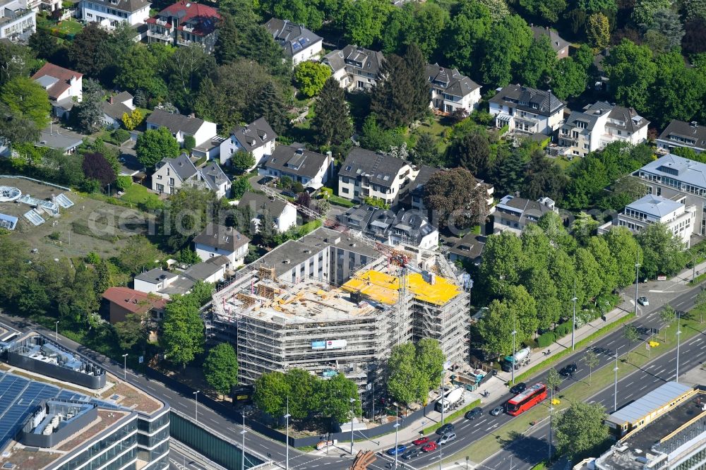 Bonn from above - Construction site for renovation work on the office building of the business building of the former state central bank in Bonn in the federal state of North Rhine-Westphalia, Germany