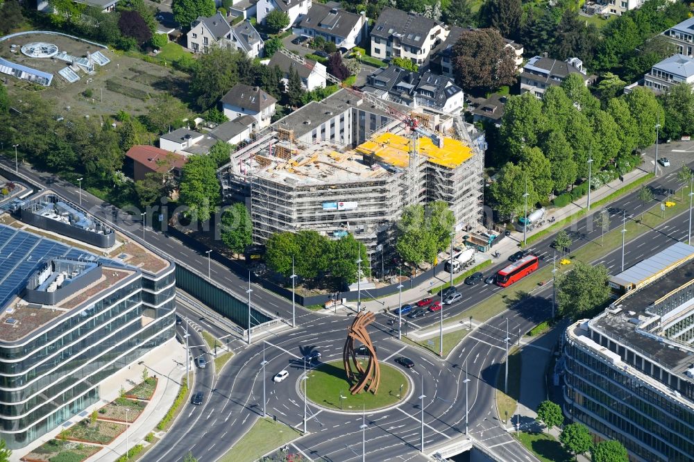 Bonn from the bird's eye view: Construction site for renovation work on the office building of the business building of the former state central bank in Bonn in the federal state of North Rhine-Westphalia, Germany