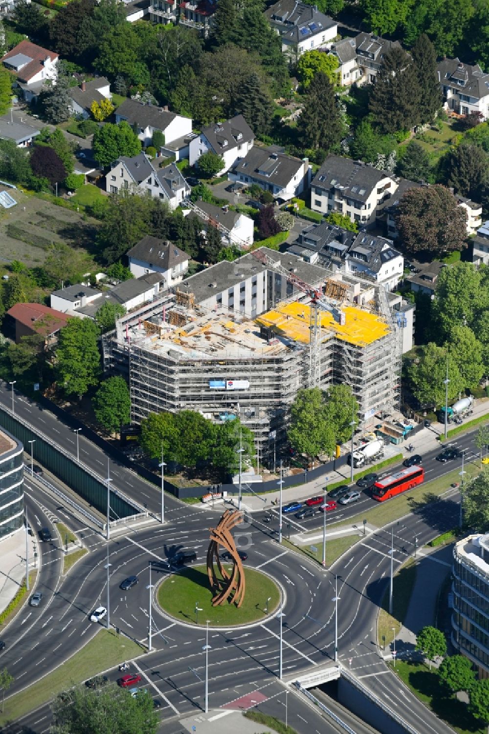 Aerial image Bonn - Construction site for renovation work on the office building of the business building of the former state central bank in Bonn in the federal state of North Rhine-Westphalia, Germany