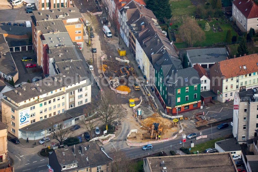 Aerial image Witten - Construction to renovation work on the road Annenstrasse corner Ardeystrasse and the construction of a new sewer tunnel in Witten in the state North Rhine-Westphalia