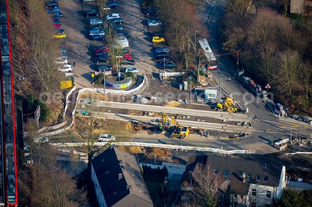 Bochum from above - Construction to renovation work on the road Hauptstrasse and surrounding houses in Bochum in the state North Rhine-Westphalia