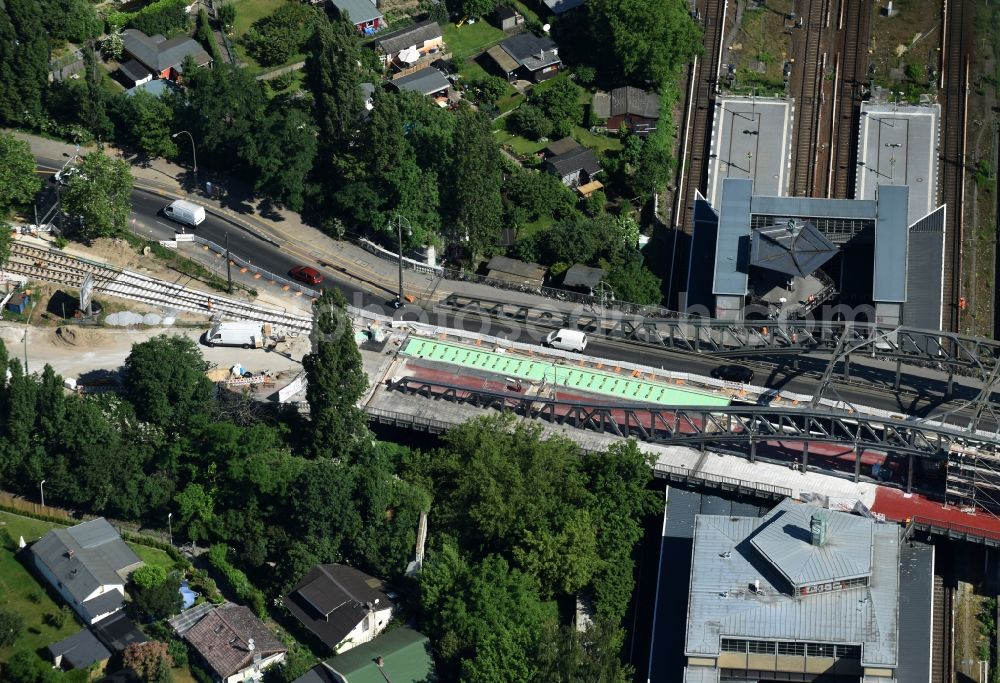 Aerial photograph Berlin - Construction to renovation work on the road bridge structure Train Station Bornholmer Strasse in Berlin