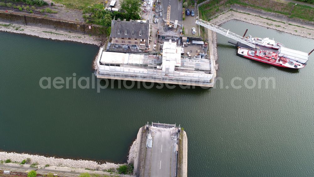 Aerial photograph Köln - Construction to renovation work on the road bridge structure Deutzer Drehbruecke on street Alfred-Schuette-Allee in the district Deutz in Cologne in the state North Rhine-Westphalia, Germany