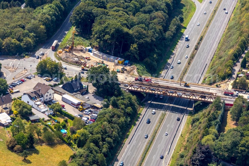 Aerial photograph Gevelsberg - Construction to renovation work on the road bridge structure Eichholzstrasse in the district Heck in Gevelsberg in the state North Rhine-Westphalia, Germany