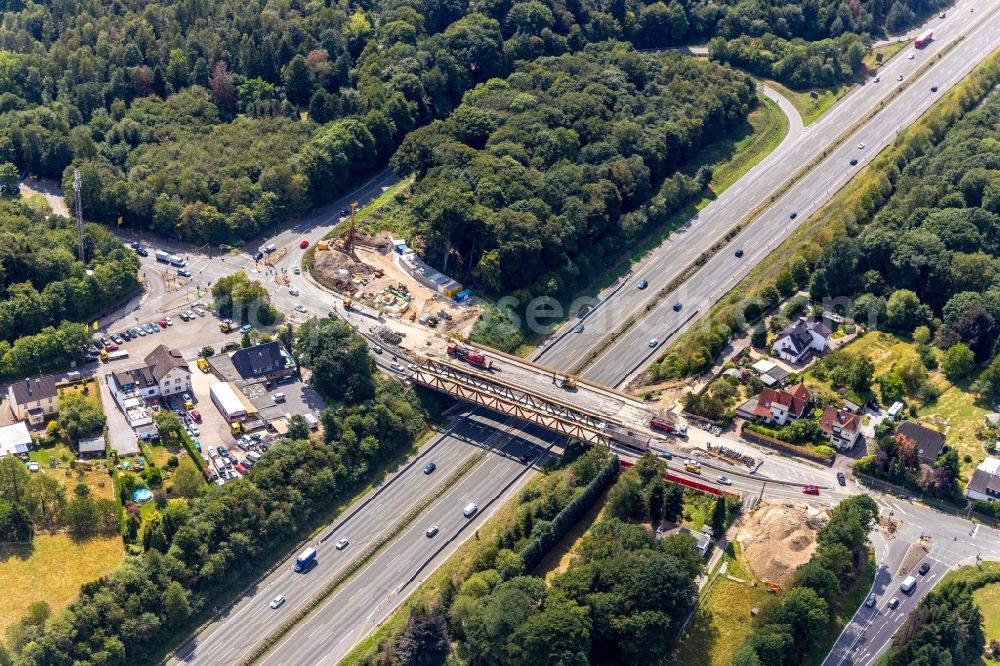Gevelsberg from above - Construction to renovation work on the road bridge structure Eichholzstrasse in the district Heck in Gevelsberg in the state North Rhine-Westphalia, Germany