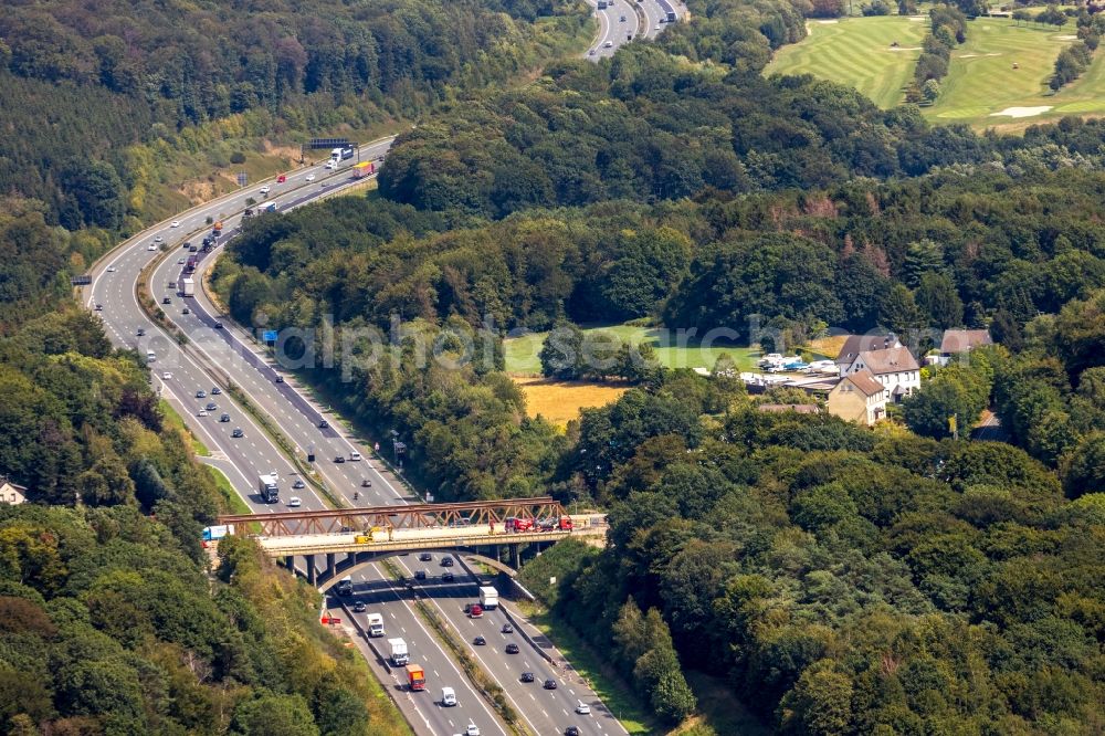 Aerial image Gevelsberg - Construction to renovation work on the road bridge structure Eichholzstrasse in the district Heck in Gevelsberg in the state North Rhine-Westphalia, Germany