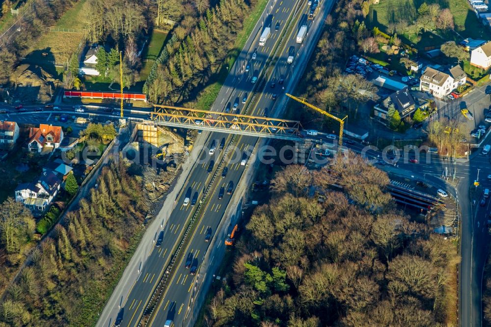 Aerial image Gevelsberg - Construction to renovation work on the road bridge structure Eichholzstrasse in the district Heck in Gevelsberg in the state North Rhine-Westphalia, Germany